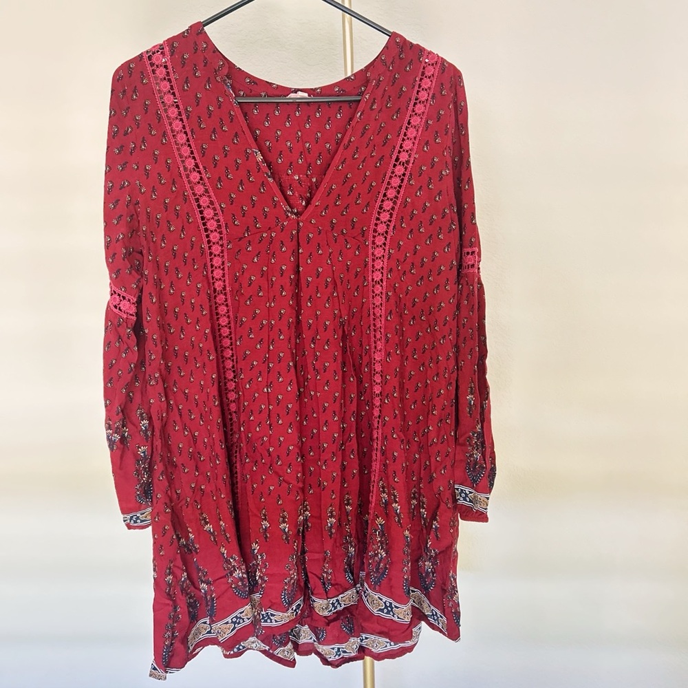 Boho Red and Black Tunic Dress